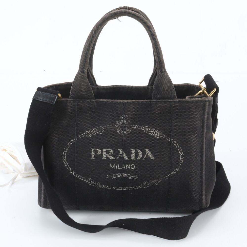 Prada Canapa 2-Way Shoulder Bag, Crossbody Handbag, Tote Black, Women's
